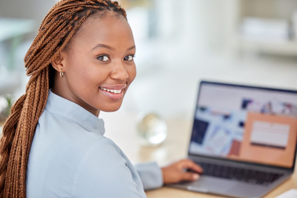 Woman managing sales leads online