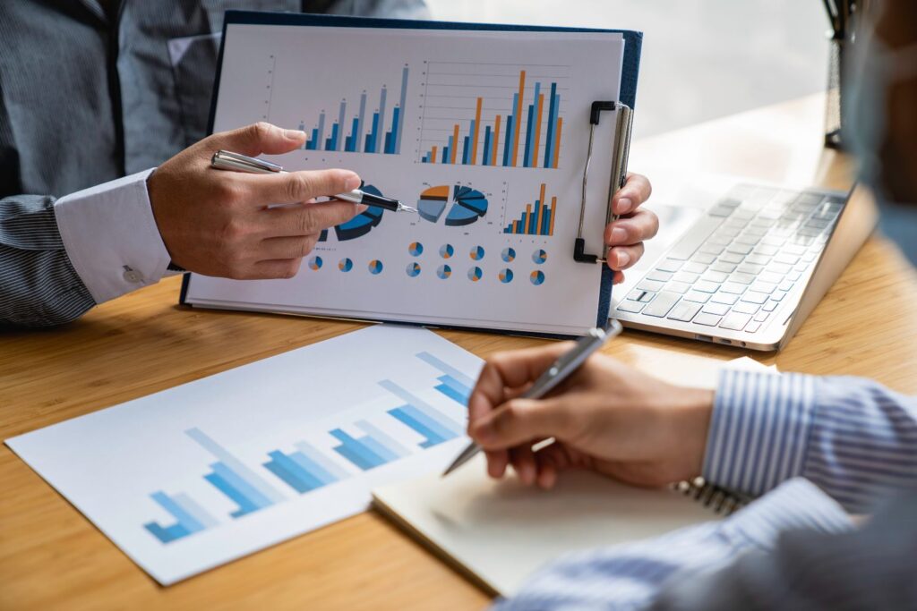 analyzing financial figures denoting the progress