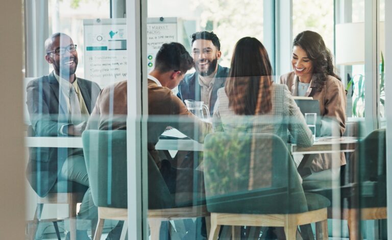 business people meeting with group for feedback and discussion