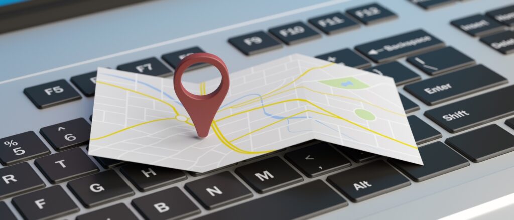 Location Pin on Map Placed on Keyboard