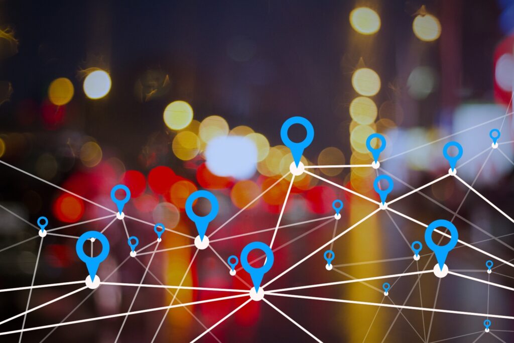 Network Communication Technology Concept with City Lights in Background