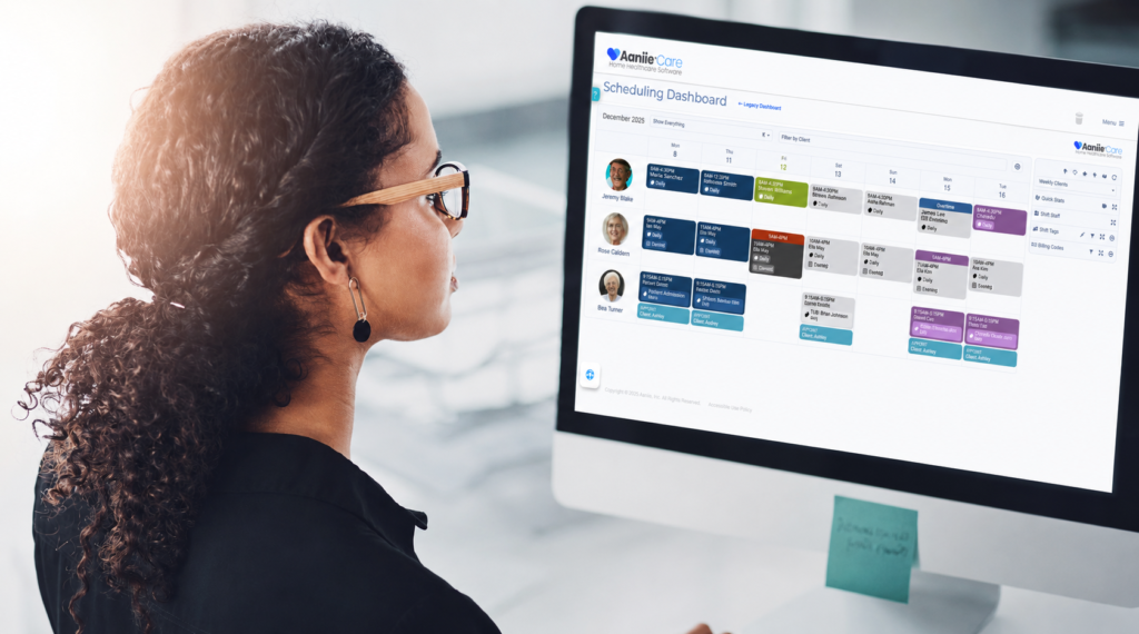 female employee focused on scheduling process