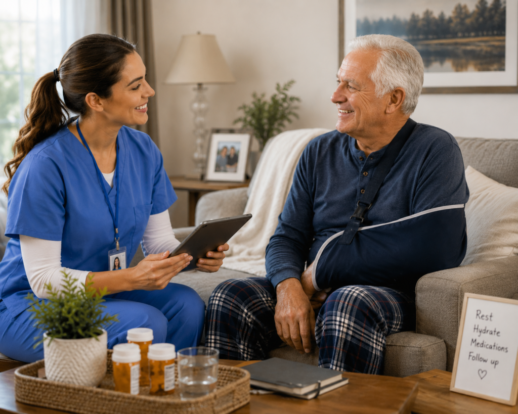 caregiver going on a home visit for a senior who is recovering from sickness or injury