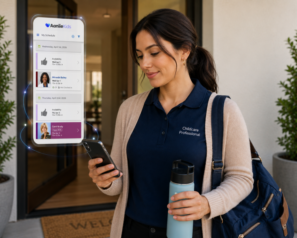 image of a professional childcare nanny preparing to leave a home for an appointment