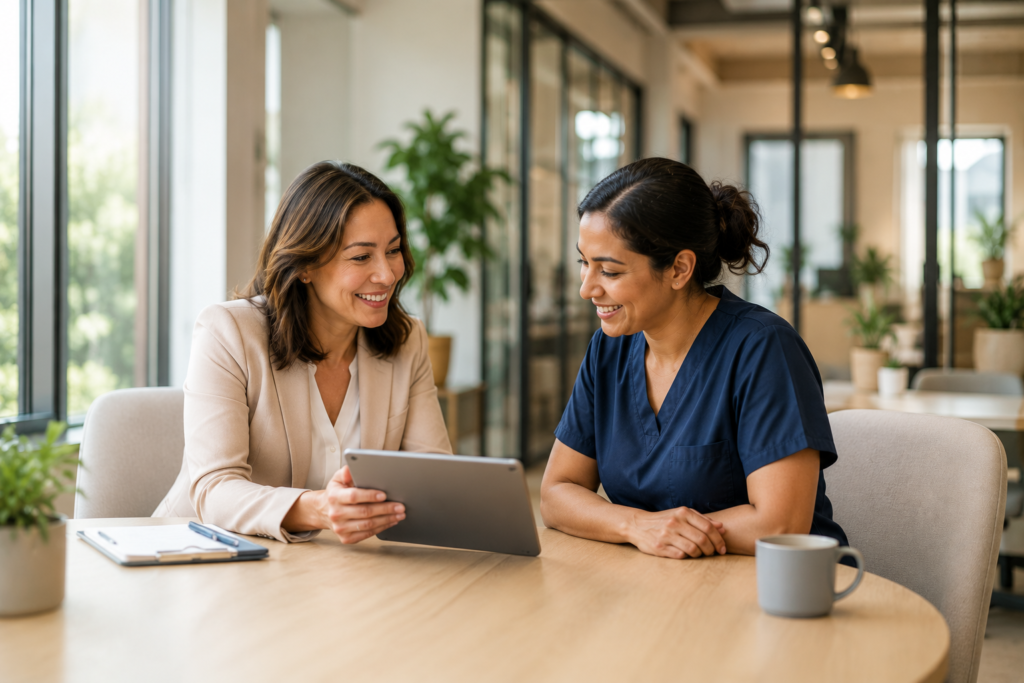 female caregiver during an efficient onboarding process