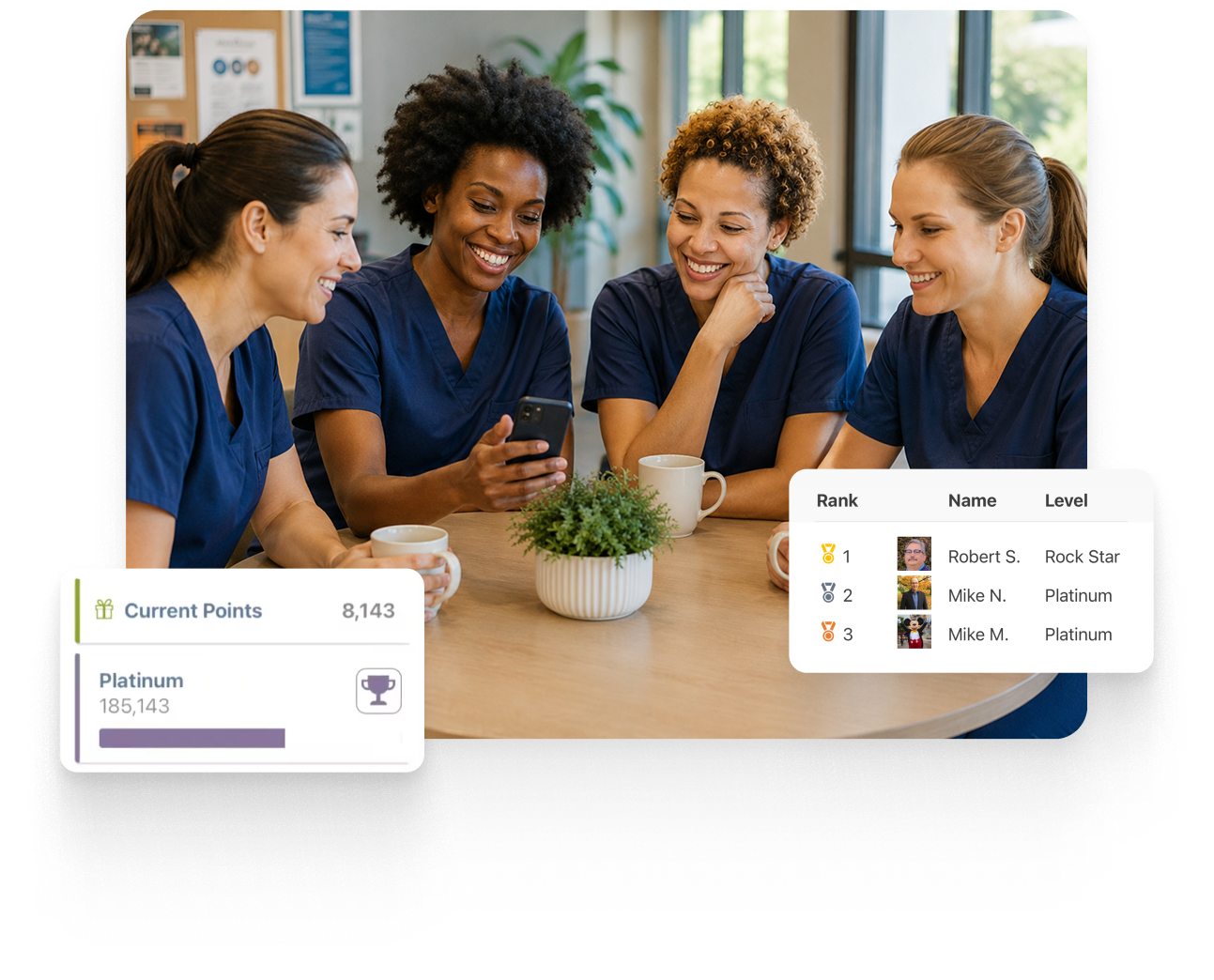 Caregivers using a mobile rewards app to support engagement and retention
