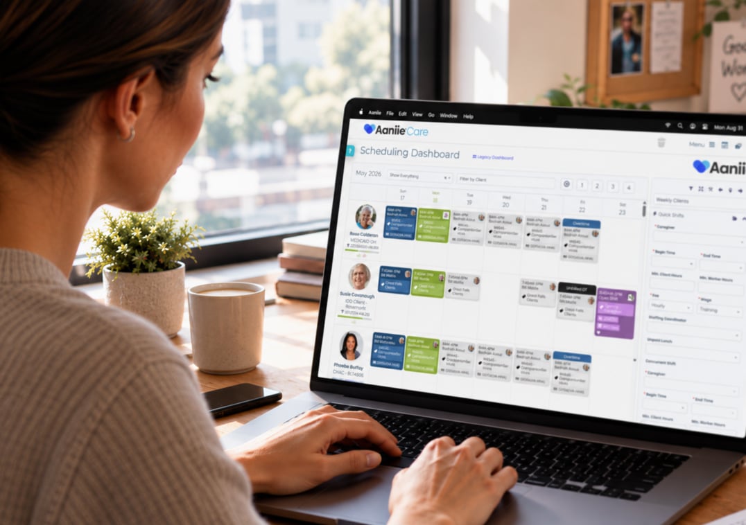 Care professional using Aaniie care management software to manage schedules